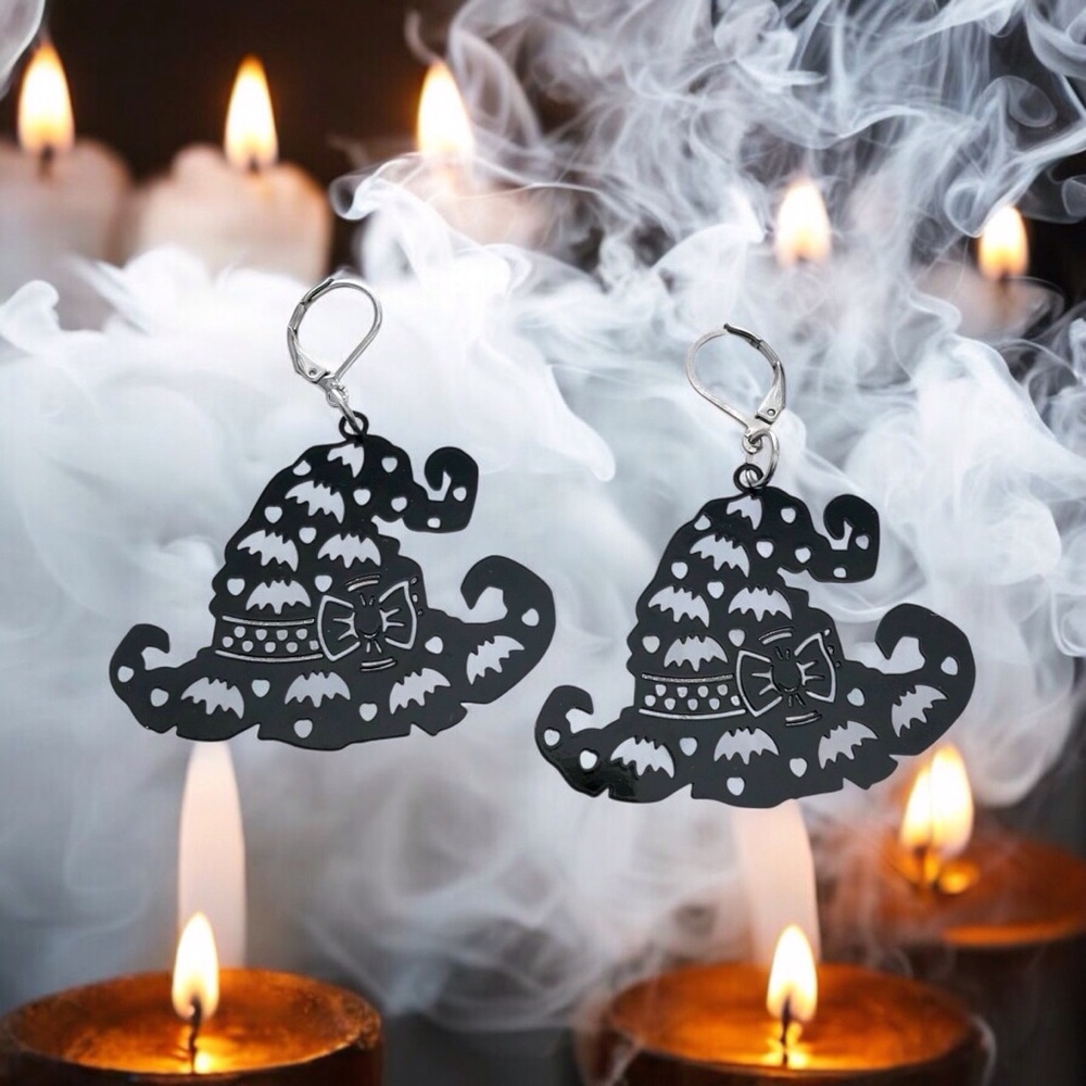 🆕 Witch Hat with Bats Earrings Stainless Steel